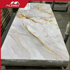 Stylish Carbon Fiber WPC/PVC Cladding Wall Panels with Glossy Marble Finish