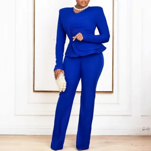 Ruffled V-neck Two-piece Suit Set