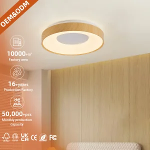 High Brightness Bedroom Ceil Lamp Simple Modern Lighting Wood Grain Smart Home Round Led Ceiling Light with Remote Control