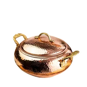 Hammered Texture Copper and Brass Metal Round Luxurious Casserole Premium Quality Cookware Kitchen Utensils