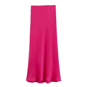 Saia midi longa elegante com design de cintura elástica, roupa confortável e estilosa para mulheres