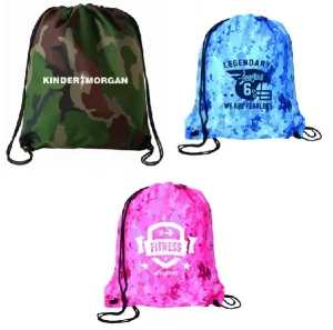 Imprinted Camouflage Polyester Drawstring Backpack Nylon Backpack