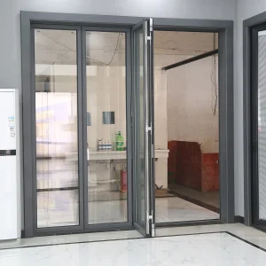 سمك الملف الثقيل 2.0mm شرفة فناء زجاجية فناء خارجي داخلي باب ألومنيوم منزلق باب طي متعدد الأوراق