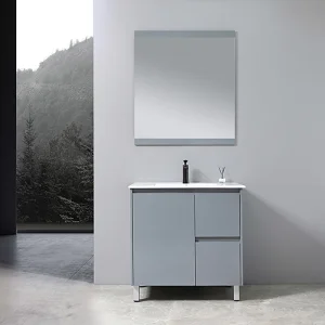 Grey Modern Freestanding Bathroom Vanity Cabinet with Frameless Wall Mirror