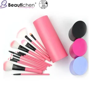 Beautichen 12PCS Makeup Brush Sets Handle Comb Brush Eyebrow Brush Cosmetic with Cylinder Box Plastic Synthetic Hair