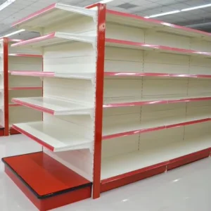 Customized Double-Sided Metal Supermarket Gondola Shelving for Milanese Retail Chains