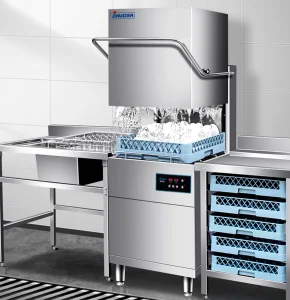 High Efficiency Cleaning Water Saving Automatic 304 Stainless Steel Industrial Kitchen Equipment Hood Type Commercial Dishwasher