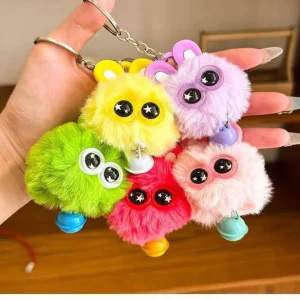 Mini Coal Ball Lightweight Keychain Cute Cartoon Plush Eco-Friendly Bags Pompom Doll Accessories Car Pendant Printing None Moni