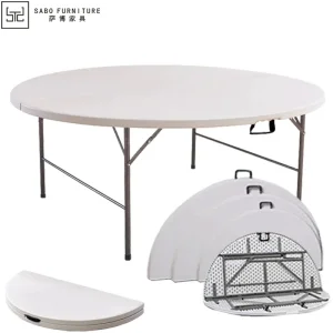 Factory Wholesale Cheap Folding Plastic Round Tables Outdoor Wedding Banquet Event Party Rental 4FT 5FT 6FT Metal Iron White HDPE Hotel Garden Dining Table