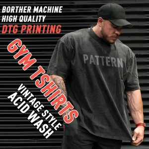 High Quality Gym Oversized Tshirt Men With Pattern DTG Printing Vintage Style Acid Wash Tshirts Custom