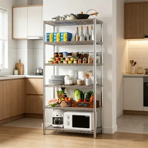 Elegant Shiny Chrome Finish Multi Tier Stainless Steel Shelving Rack for Living Room Kitchen Storage Shelf