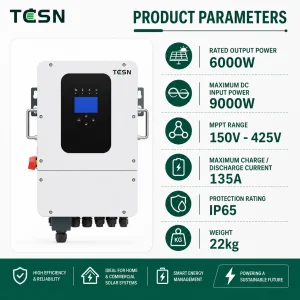 TCSN 48V 6kW 6kVa Single Phase Hybrid Solar Inverter 6kW 12kW 18kW 24kW for Home Solar System
