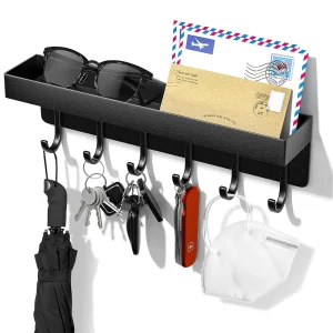 Wall Mounting Portable Organiser Metal Key Rack with Shelf and 6 Hooks