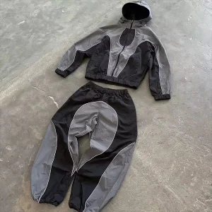 OEM Clothing Manufacturers Custom Waterproof Polyester Nylon Windbreaker Tracksuits Zip up Jacket Hoodies and Shorts Set