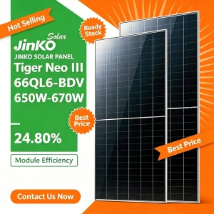 Jinko 650W 655W 660W 665W 670W Módulo Solar Bifacial Tipo N Painel Fotovoltaico de Alto Desempenho para Grandes Projetos de Energia Renovável Comercial