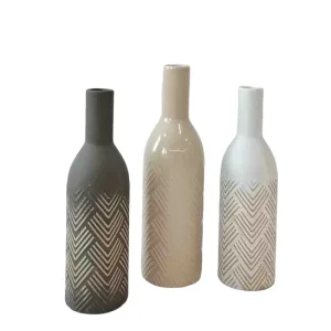 Cheap Morandi Color Herringbone Embossed Wine Bottle-Shaped Stoneware Vase Manufacturers, Factory