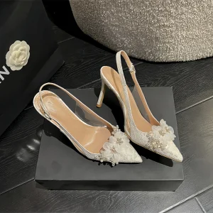 White Flower High Heels