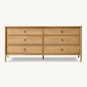 Luxury Modern 6-Drawer Oak Dresser Solid Wood Chest of Drawers for Home Bedroom Furniture Storage Features