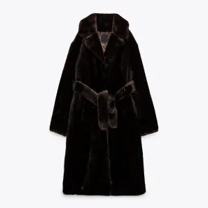 Winter Warm Luxury Coat Lapel Collar Button-up Long Faux Fur Jacket for Women