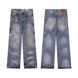 Calças de Denim com Lavagem Vintage