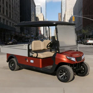 Veículo elétrico utilitário para campo de golfe com caixa de carga de alumínio