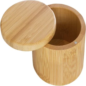 Convenient Home Storage Box Small Wood Bamboo Salt Cellar with Magnetic Swivel Lid Hand Painted Technique