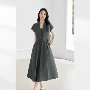 Ladies 100% Cotton Maxi Dress White Long Sleeve Pencil Waist Shirt Dress Casual ODM Summer Style Breathable and Solid Pattern