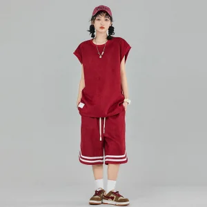 Suede Short-Sleeved T-Shirt and Shorts Two-Piece Casual Wear for Sports Couples