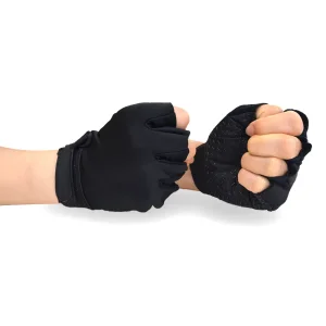 Anti Slip Half Finger Gloves Black Breathable Fabric Training Fitness Gloves