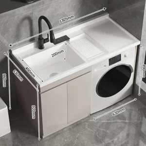 1300mm Home Furniture Floor-Standing Aluminum Washing Machine Laundry Room Sink Cabinet