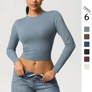 Camisetas de Manga Longa Femininas Cropped Básicas Ajustadas Moda 2025 Saindo Y2K Tops Roupas para Meninas Adolescentes