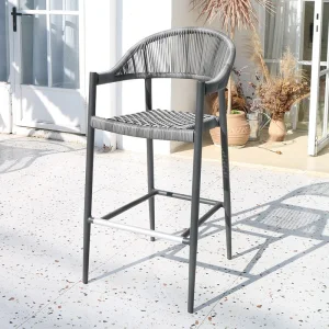 OEM Outdoor Leisure Scandinavian Modern Rattan Backrest Rope Bar Stool