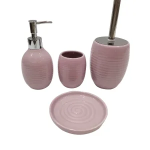 Discount Pink Stoneware Oval Bathroom Accessory Set - 4  Piece Set Company, Companies