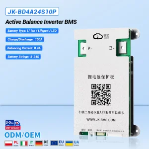 Jk-Bd4a20s10p 100A BMS inteligente com 0.4A Balanceamento Ativo para Display LCD Bt 8-20s 24V LiFePO4 Placa de PCB de Núcleo Metálico de Bateria de Lítio