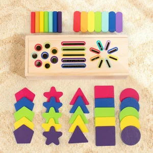 Montessori 3 in 1 Sorting Box Shapes Colors Cognition Matching Puzzle Games Learning Educational Toys for Kids Boys Girls