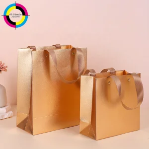 Custom Metallized Paper Bags with Ribbon Handles for Clothing and Shoes Packaging