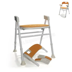 Ergonomic Shower Chair with 5 Adjustable Height Levels, Detachable Backrest, Foldable Arms