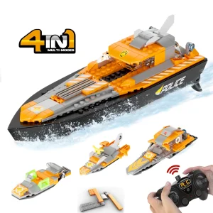 V101 DIY 4 en 1 Bloques de Construcción Barco RC Modelo de Ciudad Barco Oceánico Juguetes de Ladrillos Juegos Educativos Barco de Control Remoto con Batería Regalos