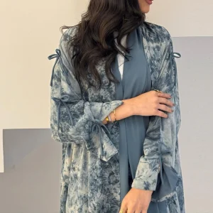 Modest Fashion Women's Muslim Chiffon Print Summer Casual Open Abaya with Sleeve Slit Lined Non See Through