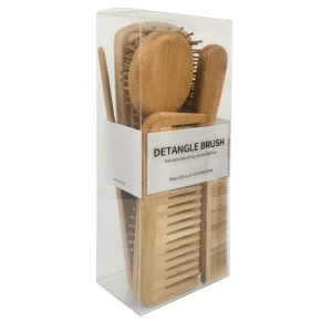 Escova de Cabelo de Madeira Sustentável com Almofada de Ar, Personalizada com Logo, Mini Eco, Orgânica em Bambu, Escova Desembaraçadora para Cabelo Cacheado
