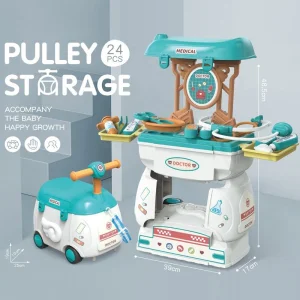 24PCS Kids Pretend Play 2 in 1 Cartoon Medicine Box Hospital Ambulance Suitcase Doctor Toys