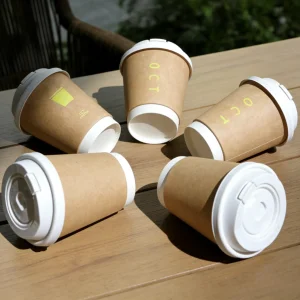 Disposable Custom Logo Double Wall Tea Paper Cups PE Lined Hot Coffee Paper Cups with Lid