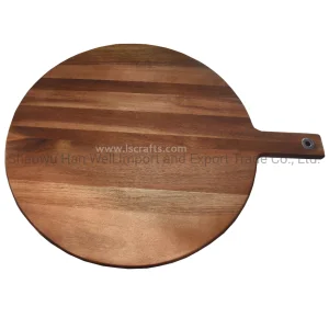 Acacia Large Round Pizza Wooden Cutting Board Block with Handle