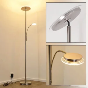 Modern Brushed Nickel Steel Dimmable Mother and Son Energy-Efficient LED Metal Torchiere Floor Lamp with Reading Light
