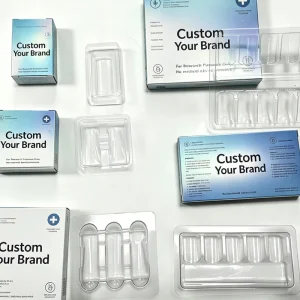 Custom logo Waterproof Medicine Packaging 2ml/3ml/10ml Label and Pep Box 1pack 2Vials Plastic Tray Holographic Box