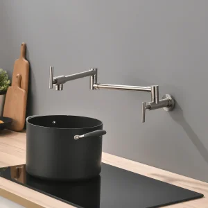 Foldable Wall Mount Pot Filler Tap Black Brass Swivel Arm Kitchen Faucet for Hotel