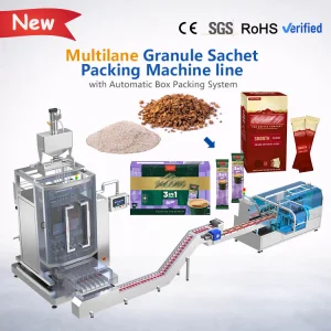 Automatic Multi-lane Vertical Instant Freeze Dried 3 in 1 Coffee Stick Sachet Packing Cartoning Machine Line