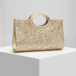 Clutch de noite com strass e alça de corrente