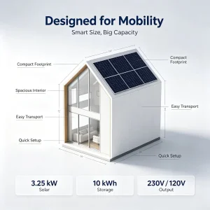 Casa Tiny Modular Autónoma y Autopropulsada, Cabaña Solar Cero Carbono Preconstruida Cealum con Almacenamiento de Energía de Batería, Villa de Glamping Transportable Lista para Exportar
