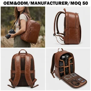 Manufacturer OEM Custom Logo Crocodile Texture Leather Shockproof Large Travel DSLR SLR